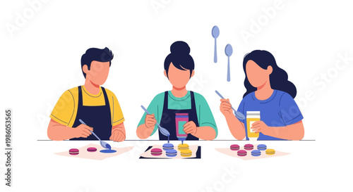 People Engaged in Creative Candy Making at Kitchen Table