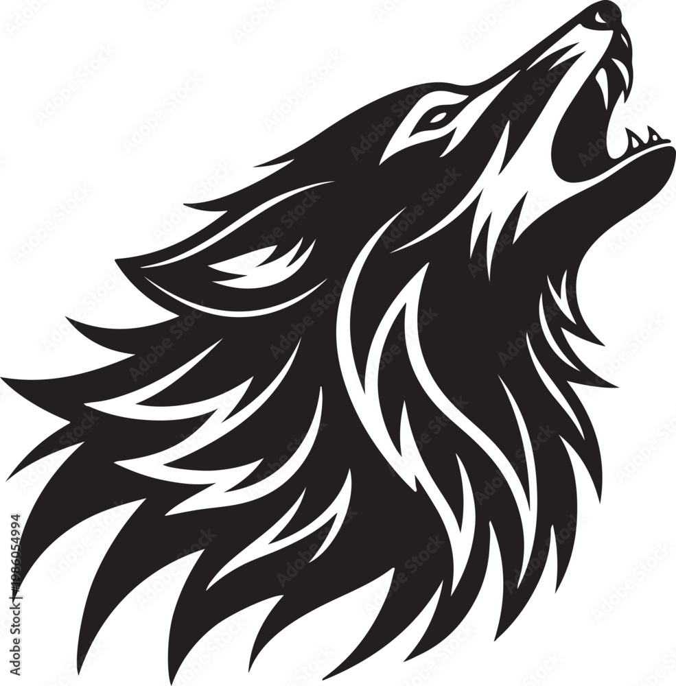 Fototapeta premium Black Silhouette of a Howling Wolf Head animal wild