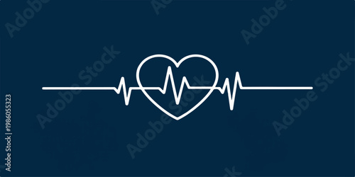 A medical vector illustration of a heart and heartbeat symbol forming a pulse line to represent cardiology healthcare, love, and life through an ekg electrocardiogram monitor graph