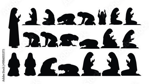 A collection of silhouettes depicting women in various poses of prayer and devotion high quality professional