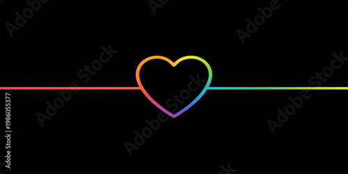 Red heart and heartbeat symbol illustration on black background showing love romance passion and celebration design icon for valentine and wedding card