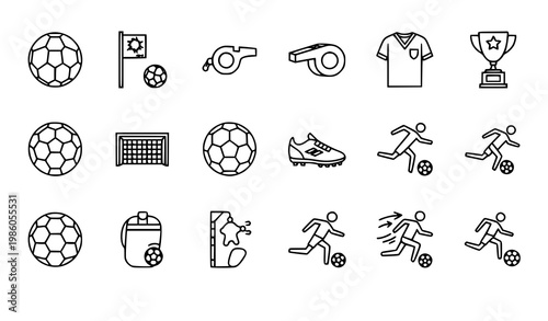 Minimal soccer icon set football outline sport vector isolated on white background