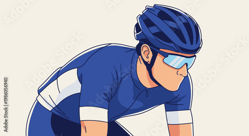 Cyclist in blue attire vector illustration ideal for sports and fitness