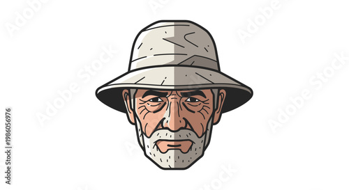 Elderly man in hat portrait illustration with facial features