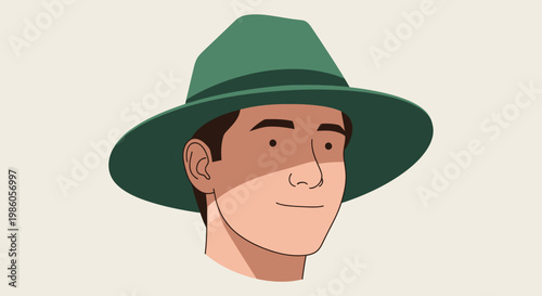 Elderly man in hat portrait illustration with minimalist design