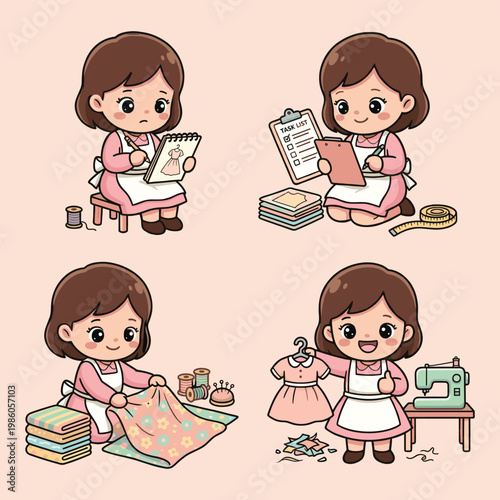 Girl daily routine making clothes