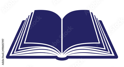 Simple dark blue open book icon for learning and knowledge