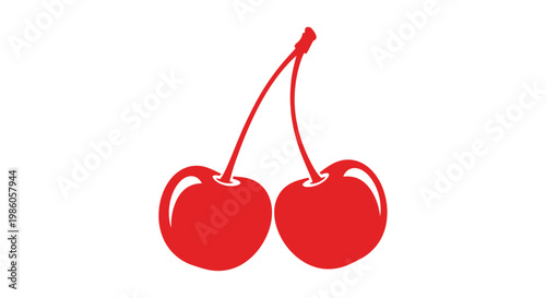 Simple graphic illustration of two red cherries on white