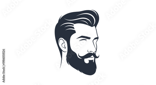Stylish bearded man's head with mustache and groomed hair