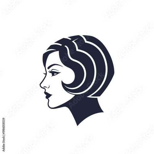 Stylized woman head profile with classic bob haircut