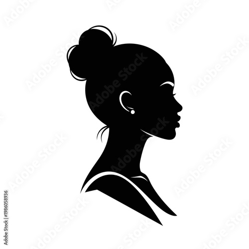Woman profile silhouette with hair bun and pearl earring