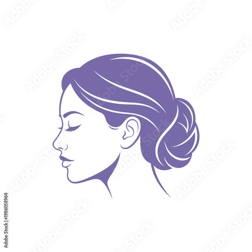 Woman profile with elegant hair bun and closed eyes