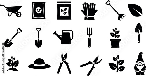 Gardening tools and elements icon set a comprehensive collection for horticulture and outdoor work