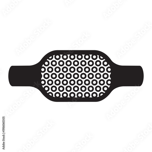 Black Silhouette Catalytic Converter with Abstract Maze Cutaway Vector Icon