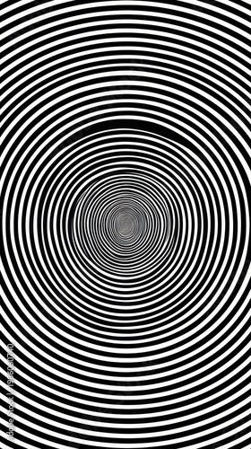 Black and white concentric spiral optical pattern for background, poster or wallpaper with hypnotic illusion effect