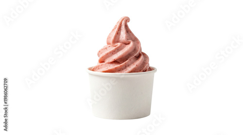 Strawberry Pink Soft Serve Ice Cream in Paper Cup Isolated on Transparent Background, Png.