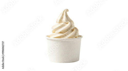 Vanilla Soft Serve Ice Cream in Paper Cup Isolated on Transparent Background, Png.