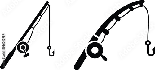 Fishing rods with hooks and lines for angling and fishing activities