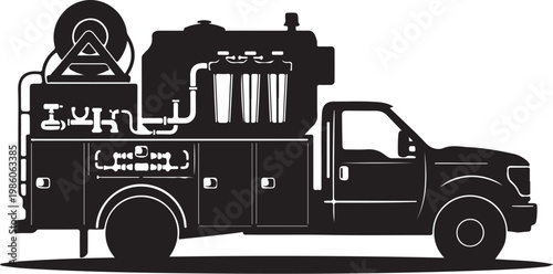 Fire truck, emergency vehicle, rescue truck, silhouette, vector illustration
