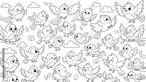 Cute Cartoon Birds Coloring Page