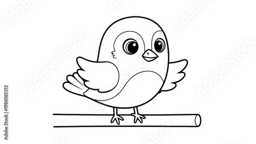 Cute Cartoon Bird Coloring Page for Kids Simple Line Art Illustration of a Small Bird on a Branch