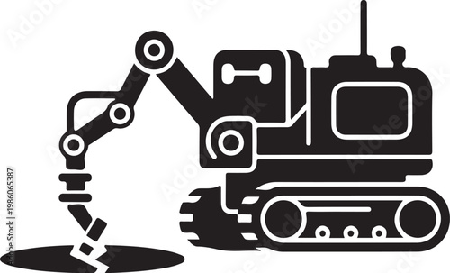 Black excavator, heavy machinery, construction equipment, industrial icon