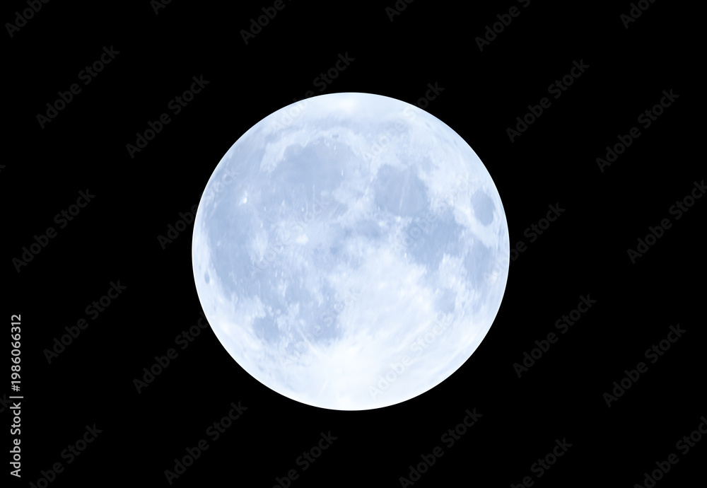 Fototapeta premium Full blue moon on night black sky, Artemis blue moon isolated on night sky