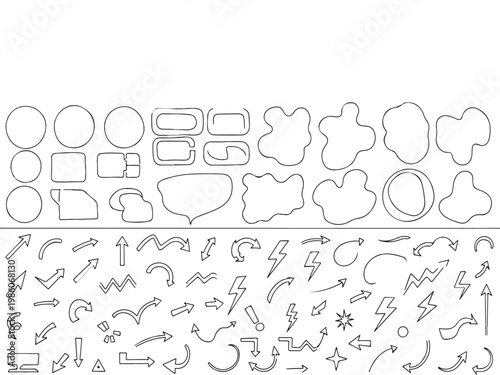 Hand drawn doodle alphabet vector set with sketch style letters and decorative design elements