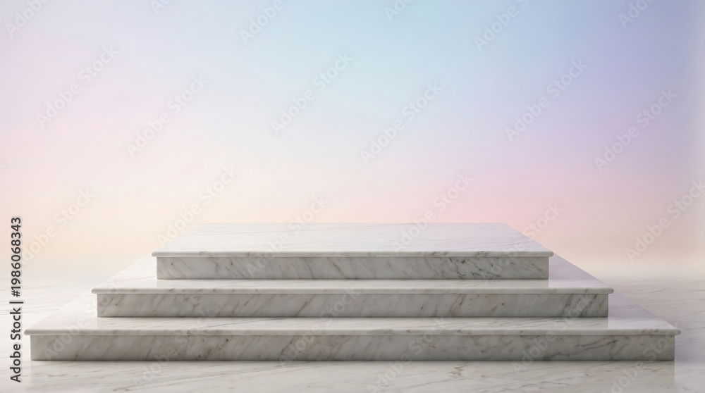 Fototapeta premium Minimalist stack of three rectangular concrete blocks against a gradient backdrop