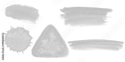 Gray watercolor brush strokes and splatters isolated on transparent background