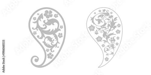 Vector paisley designs with floral patterns isolated on transparent background