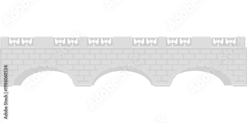 Schilderij op canvas Gray stone bridge with decorative railing and two arches on transparent backgrou