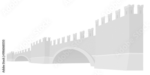 Gray illustration of a castle bridge on transparent background