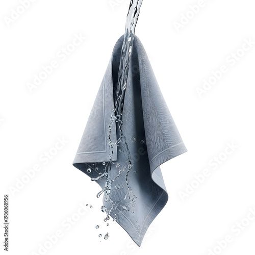 Water flowing on gray towel.