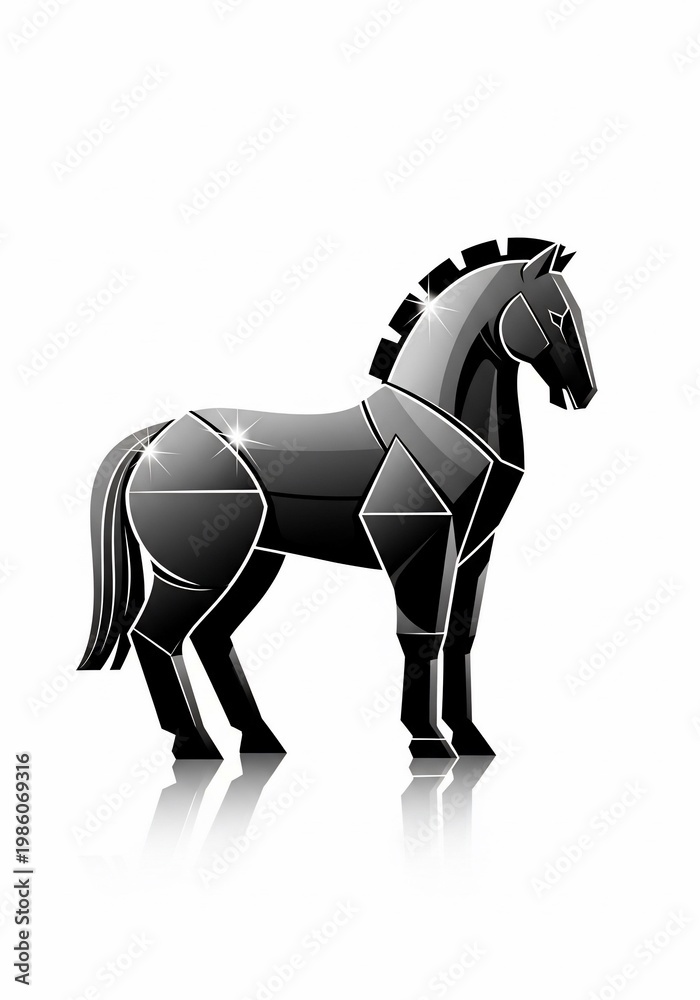 Obraz premium Sleek Obsidian Horse Silhouette: Digital Art, Polished, Reflective, Minimalist.