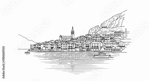 A charming seaside town with boats floats on the water