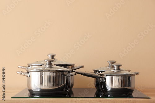 Stainless cooking pots on e...