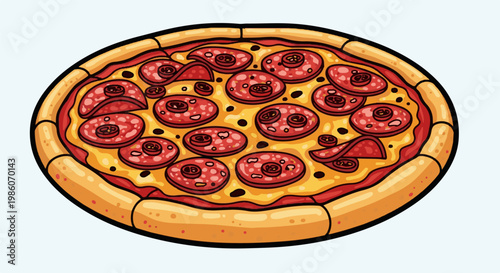 A delicious pepperoni pizza with a thick crust, melted cheese, and savory toppings