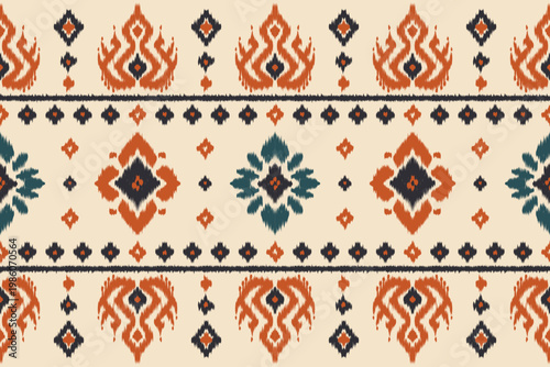 Seamless ethnic ikat pattern in tribal, folk embroidery, and Mexican style Aztec geometry for Graphic Arts, Carpet Design, Wallpaper, Wrapping, and Clothing.
