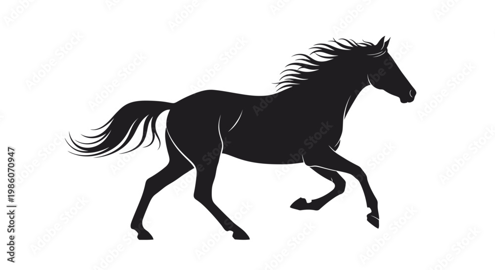 Obraz premium Black Horse Running Silhouette Side View.