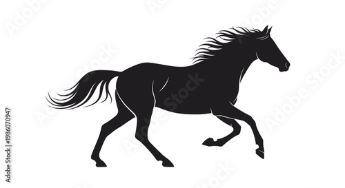 Black Horse Running Silhouette Side View.