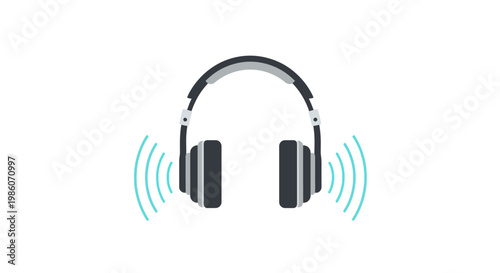 Black Wireless Headphones with Sound Waves.