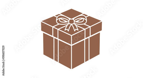 Brown gift box with ribbon.