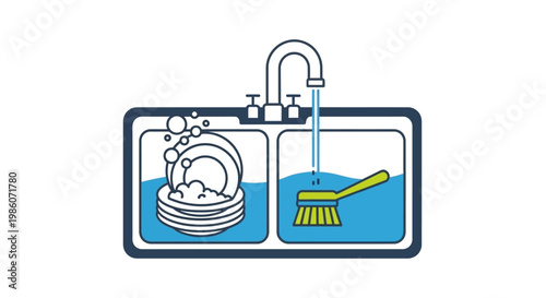 Dishwasher with plates and brush.