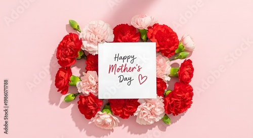 Beautiful mother's day floral arrangement with card celebrate mom with red carnations