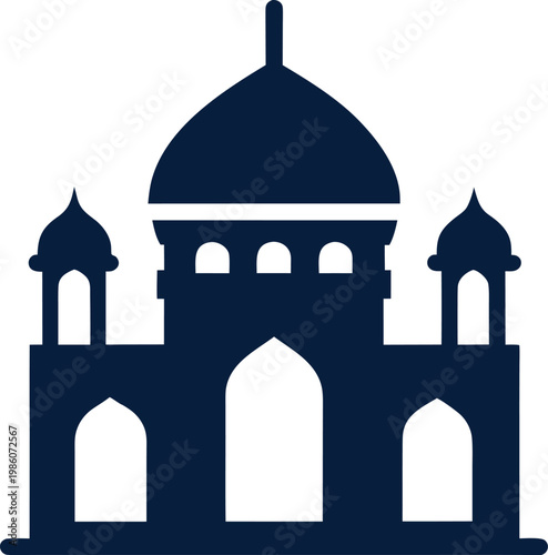Dark Blue Taj Mahal Silhouette Icon Landmark Illustration