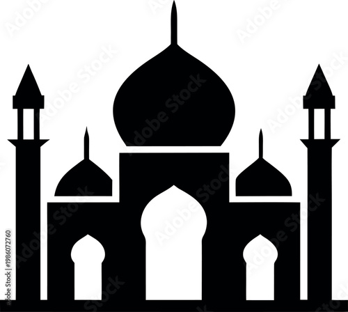 Black Taj Mahal Silhouette Icon Historic Landmark Illustration