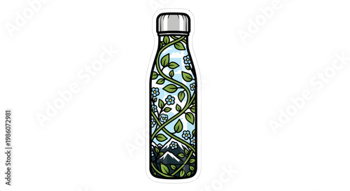 Colorful insulated water bottle with leaf pattern design