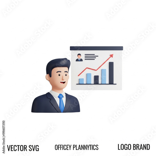Businessman in suit presenting graph chart.