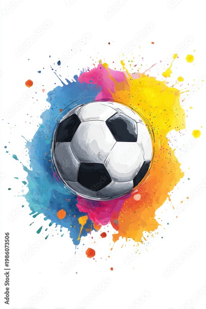 Fototapeta premium Vibrant watercolor football design captures the spirit of the upcoming World Cup 2026.